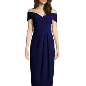 Xscape Crepe Off The Shoulder Navy Midi Gown